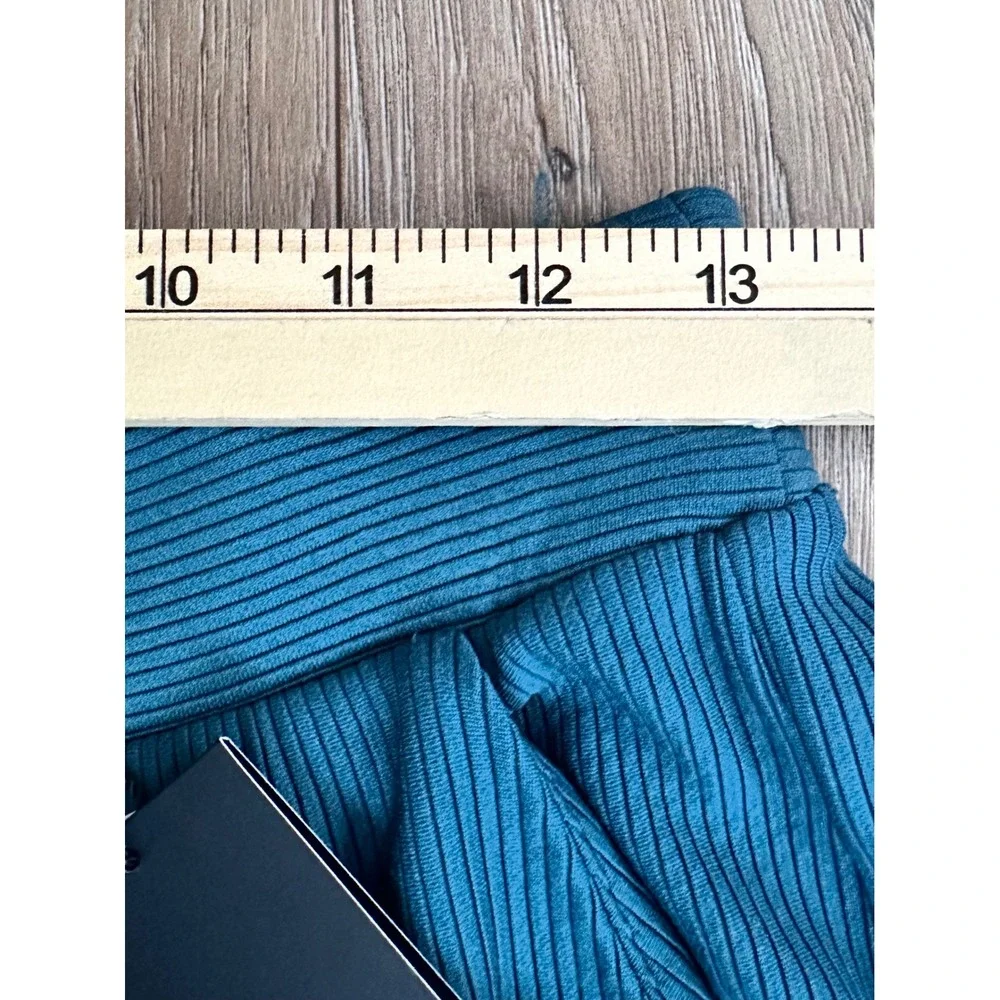 Adrianna Papell Teal Blue Ribbed Wide Leg Pants Smocked Waist SM Flowy Elegant